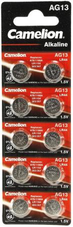 10er-Blister Camelion Alkaline Knopfzellen AG13 Typ LR44, 1,5V, 11,6x5,4mm